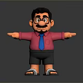 Playful Cartoon Character In Pink Shirt With Blue Tie Black Shorts And Striped Slippers