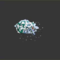 Festive Green Plant Decorated With Snow Red Ornaments Blue Figurines Gift Boxes And Falling Snowflakes
