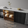 Contemporary Bar Counter With Concrete Top Wooden Stools Potted Plant And Fresh Fruits