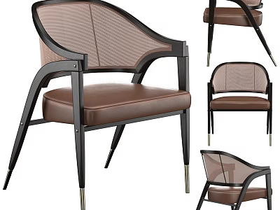 Modern Accent Chair With Black Frame Brown Leather Seat Mesh Back And Metal Legs 3d model