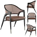 Modern Accent Chair With Black Frame Brown Leather Seat Mesh Back And Metal Legs