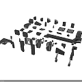 Architectural Building Components Design Featuring Various Shapes And Structural Parts