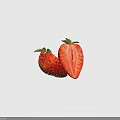 Fresh Ripe Strawberry Split Halves With Green Leaves On Black Background