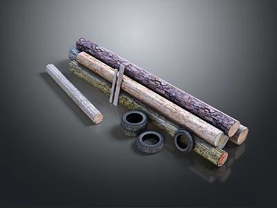 Various Wood Logs and Stone Cylinders with Decorative Rings for Craft Use 3d model