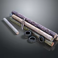 Various Wood Logs and Stone Cylinders with Decorative Rings for Craft Use