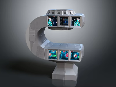 Innovative Curved Electronic Console With Multi Layered Display Screens And Modern Design 3d model