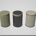 Three Different Colored Trash Bins With Gold Rim And Vertical Stripe Design