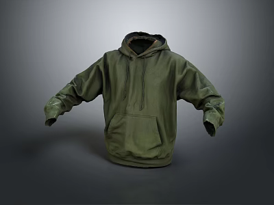 Green Casual Hoodie With Hood Long Sleeves And Front Pocket Design 3d model