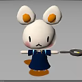 Cute Cartoon Character Big Ears Orange Spots Blue Outfit Holding Frying Pan With Egg