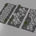 Stepping Stones Path With White Stones Black Gravel And Small Green Plants