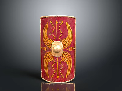 Ancient Red Shield With Golden Wings Arrows And Round Metal Boss Design 3d model