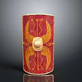 Ancient Red Shield With Golden Wings Arrows And Round Metal Boss Design