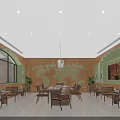 School Library Reading Area With Wooden Ceiling Green Walls Engraved Wooden Wall Bookshelves And Tables