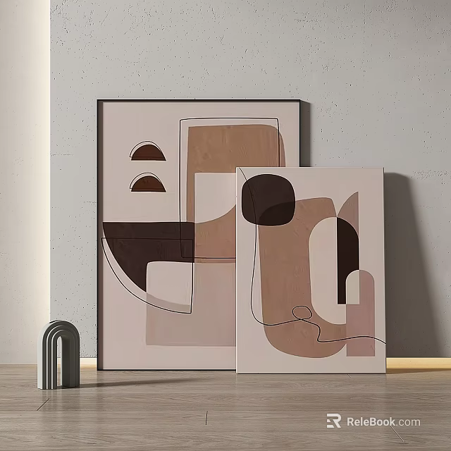 Abstract Paintings With Geometric Shapes Color Blocks And Lines For Interior Decor 3d model 
