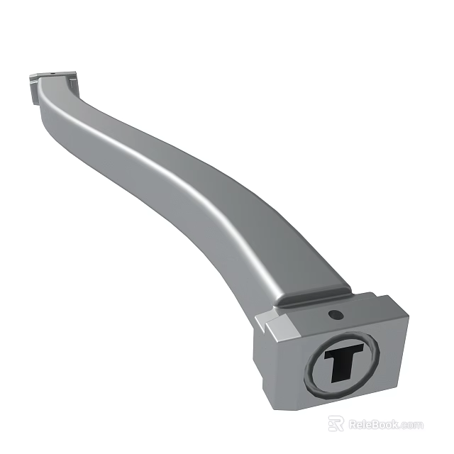 Silver Curved Metal Bracket With Square Base And T Shaped Logo 3d model