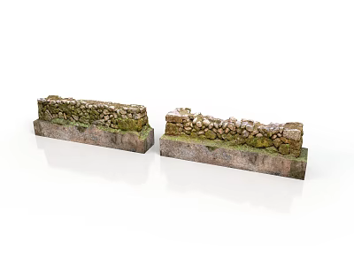 Rustic Wooden And Stone Wall Models With Mossy Surfaces And Sturdy Bases 3d model