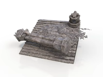 Ancient Stone Architectural Ruins With Slate Floor Broken Columns And Tower Structure 3d model