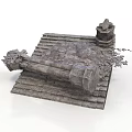 Ancient Stone Architectural Ruins With Slate Floor Broken Columns And Tower Structure