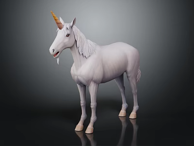 White Mythical Unicorn With Shiny Horn And Flowing White Mane Standing 3d model