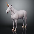 White Mythical Unicorn With Shiny Horn And Flowing White Mane Standing