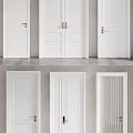 Modern White Flush Interior Doors With Brass Handles And Simple Design 3d model