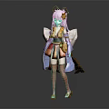 Anime Style Character With Horned Head In Traditional Kimono Inspired Outfit Red Gold Details