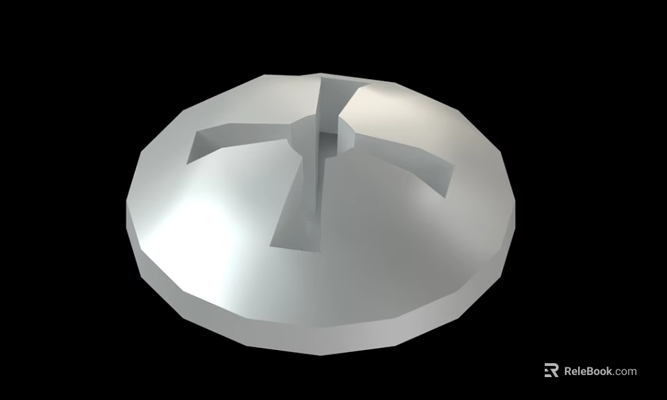 Shiny Silver Round Metallic Object With Central Cross Shaped Groove 3d model 