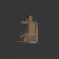 Wooden Interior Storage Structure With Staircase Platform Shelves And Crates 3d model