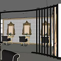 Elegant Beauty Salon Interior With Picture Frames Deer Silhouette Tree Patterns Marble Reception Counter And Chandelier