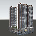 Modern Commercial Street With High Rise Building And Retail Shop Fronts