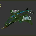 Green Aircraft Model With Streamlined Fuselage Blue Accent Lines And Large Propellers