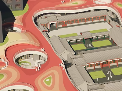 Traditional Style School Building With Courtyards Curved Pathways Green Lawns And Modern Design Elements 3d model