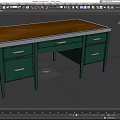 Sturdy Green Drawer Wooden Desk With Brown Top And Metal Handles