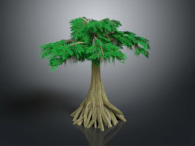 Realistic 3D Tree Model With Lush Green Leaves Thick Trunk And Aerial Roots 3d model