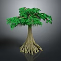 Realistic 3D Tree Model With Lush Green Leaves Thick Trunk And Aerial Roots