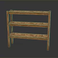 Three Tiered Wooden Shelf With Natural Wood Finish And Retro Design For Home Decor