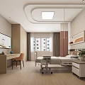 Modern Hospital Ward Interior Design With Bed Desk Chair TV Window And Plant