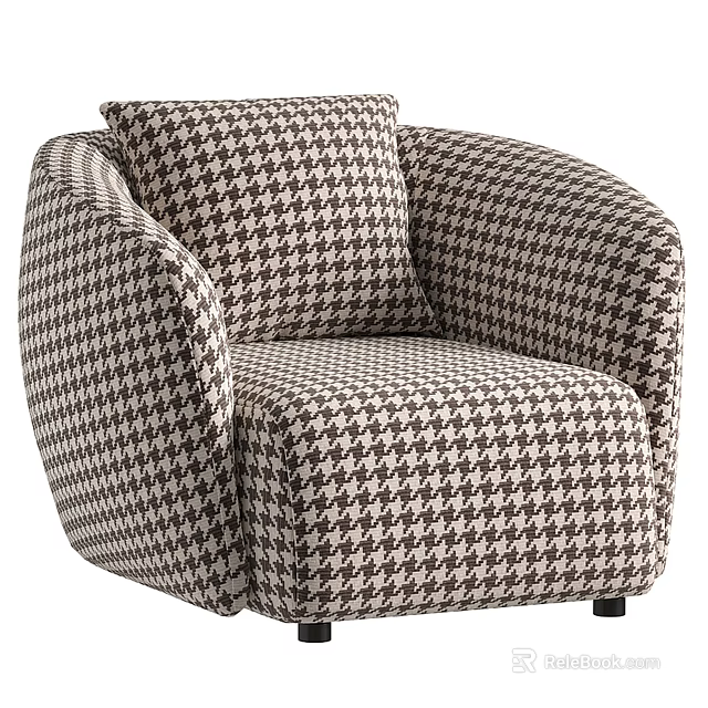 Brown And White Houndstooth Pattern Single Sofa With Modern Cozy Design 3d model