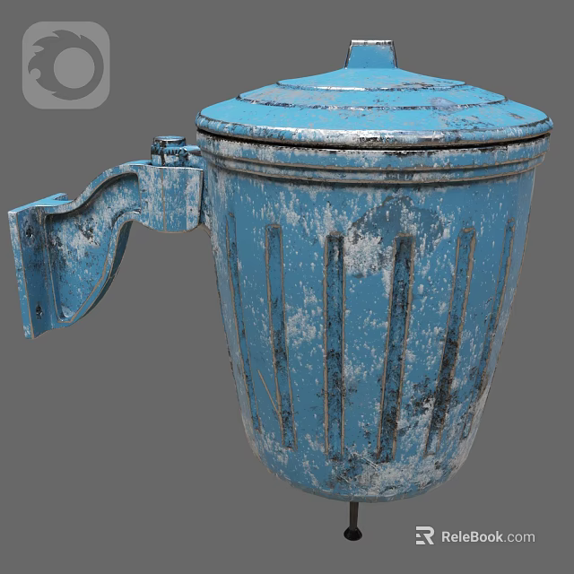 Blue Worn Trash Can With Side Handle And Rustic Surface Design 3d model 