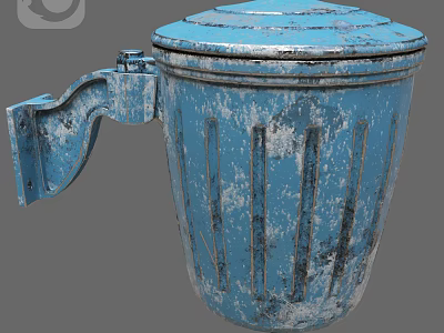 Blue Worn Trash Can With Side Handle And Rustic Surface Design 3d model