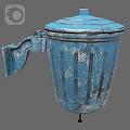 Blue Worn Trash Can With Side Handle And Rustic Surface Design