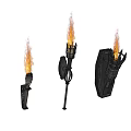 Three Torch Shaped Metallic Wall Sconces With Realistic Flame Design