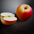 Fresh Red Yellow Whole And Sliced Apple With Reflection On Black Background 3d model