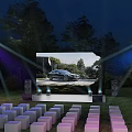 Night Garden Landscape with Grass Lawn Tent Display Cars Lighting and Mercedes Benz Signage