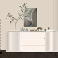 Modern White Entryway Console Table With Drawers Decorative Plants And Artwork 3d model