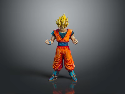 Dragon Ball Super Saiyan Goku Action Figure In Orange Outfit Blue Belt And Blue Shoes 3d model