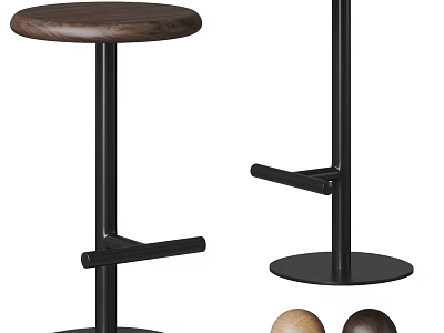 Modern Minimalist Bar Stools With Wooden Seat Black Metal Frame And Color Options 3d model