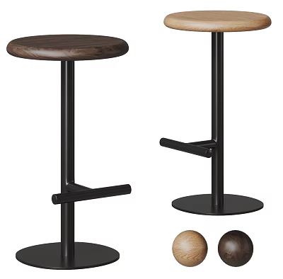 Modern Minimalist Bar Stools With Wooden Seat Black Metal Frame And Color Options 3d model