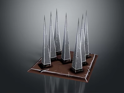 Modern Spire Like Architectural Structures Arranged On Square Base With Contemporary Design Elements 3d model