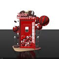 Lotte ChocoPie Display Setup With Red Door And Red White Balloons Decoration
